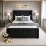 Dolphin Midnight Luxury Wing Back Bed Frame With Optional Ottoman Storage