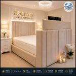Luxury Dolphin Panel Design Remote Control TV Bed Frame With Optional Ottoman Storage