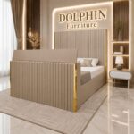 Luxury Modern Panel Design Aqua Style Remote Control TV Bed Frame With Optional Ottoman Storage.
