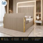 Luxury Modern Panel Design Aqua Style Remote Control TV Bed Frame With Optional Ottoman Storage. - Image 7