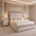 Luxury Tender Uphlostered Piping Designer Bed With Optional Ottoman Storage