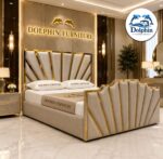 Luxury Uphlostered King Style Designer Strip Bed Frame With Optional Ottoman Storage