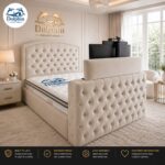 Modern Luxury Bridge Design  Chesterfield Style Remote Control TV Bed Frame With Optional Ottoman Storage