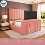 Modern Luxury style Gold Strip panel design Remote control tv bed with optional ottoman storage - Image 5