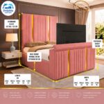 Modern Luxury style Gold Strip panel design Remote control tv bed with optional ottoman storage - Image 7